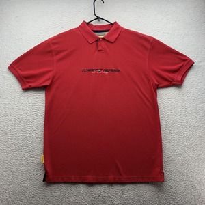 VTG Tommy Hilfiger Athletics Polo Shirt Mens Large L Athletic Fit Red Preppy Dad